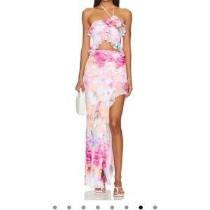 AFRM Women's Asymmetrical Skirt & Shirt Set - Pink and White